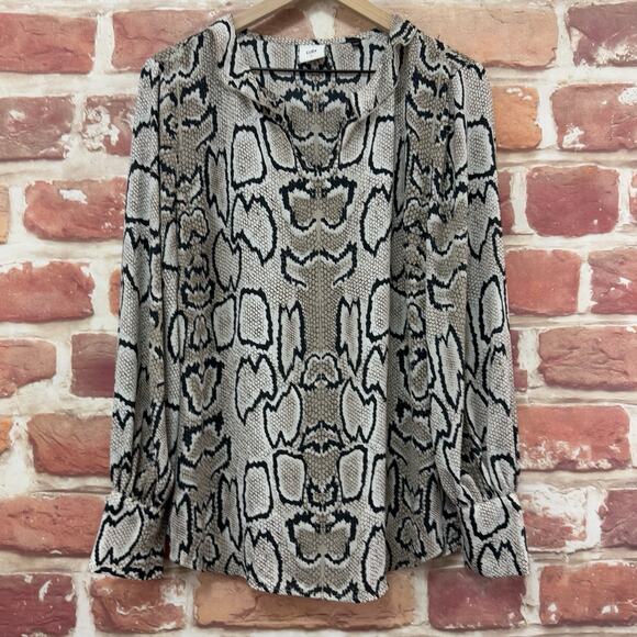 Cabi Serpentine Top Shirt Women's L Multicolor Snakeskin Popover Smocked Sleeves - Picture 1 of 8
